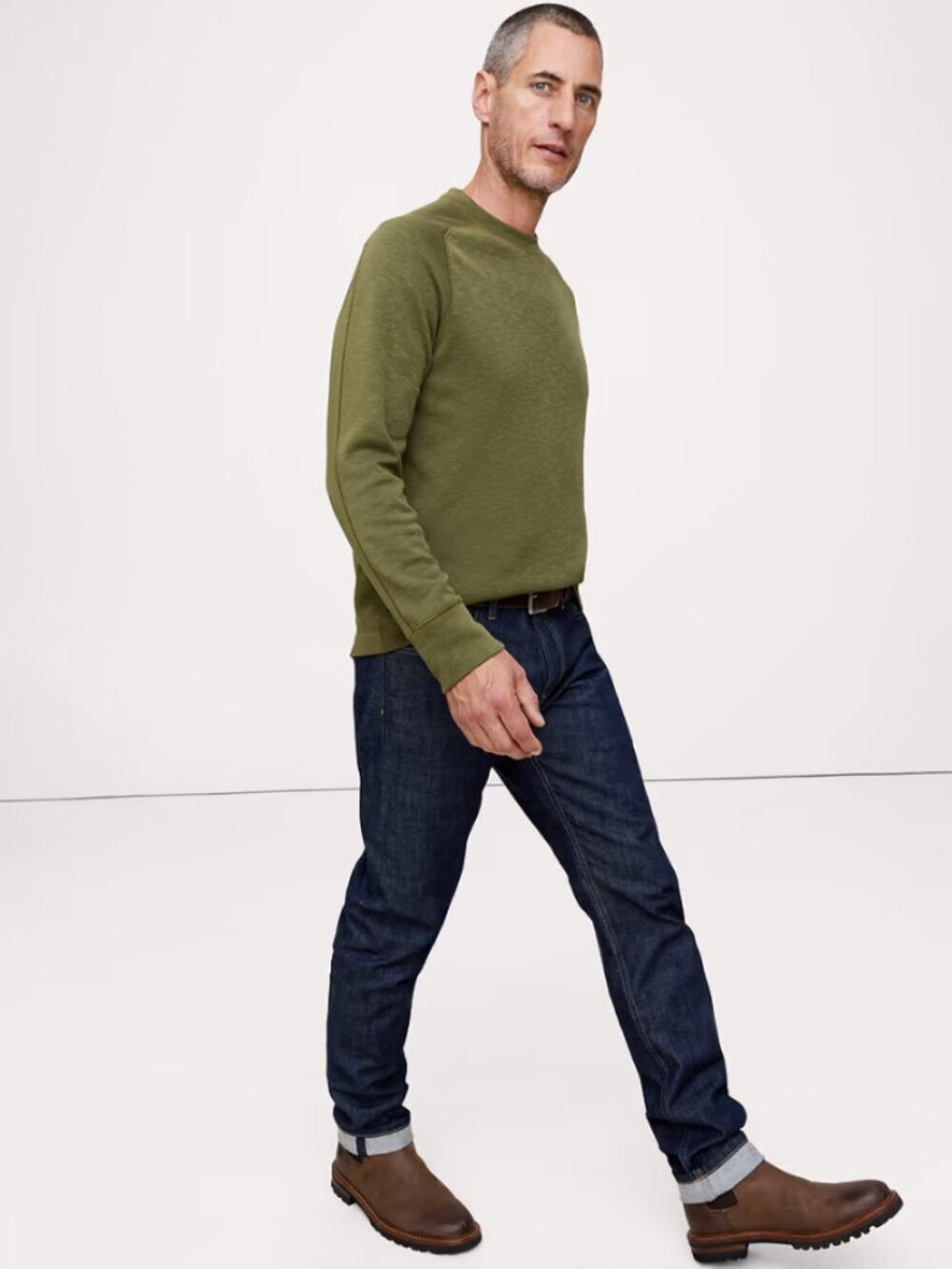 Banana Republic Slub Double-Knit Crew-Neck T-Shirt Green Mangrove Soft Classic